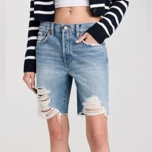 Re/Done Women’s Long Loose Destroyed Denim Jean Shorts Sz 28